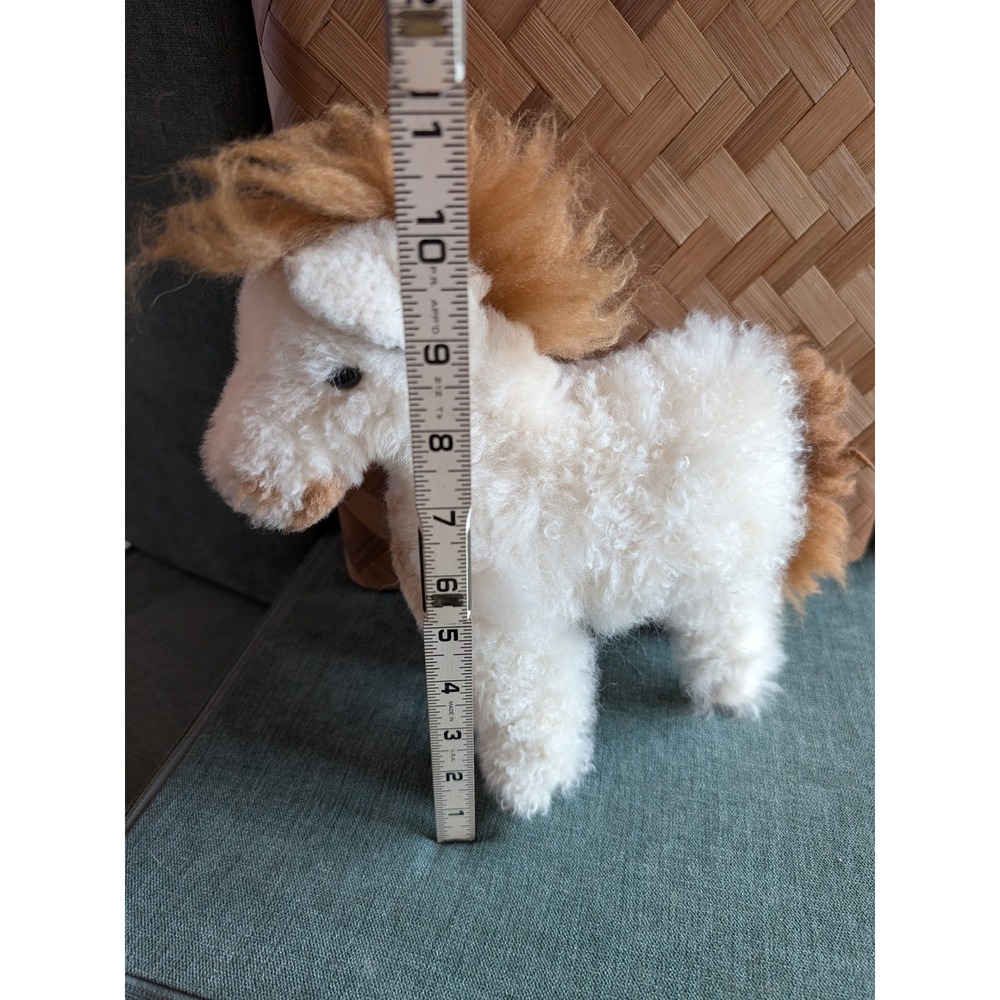 Peruvian Link 100% Alpaca Fur Horse Plush Stuffed Animal White Tan Pony 10 inch